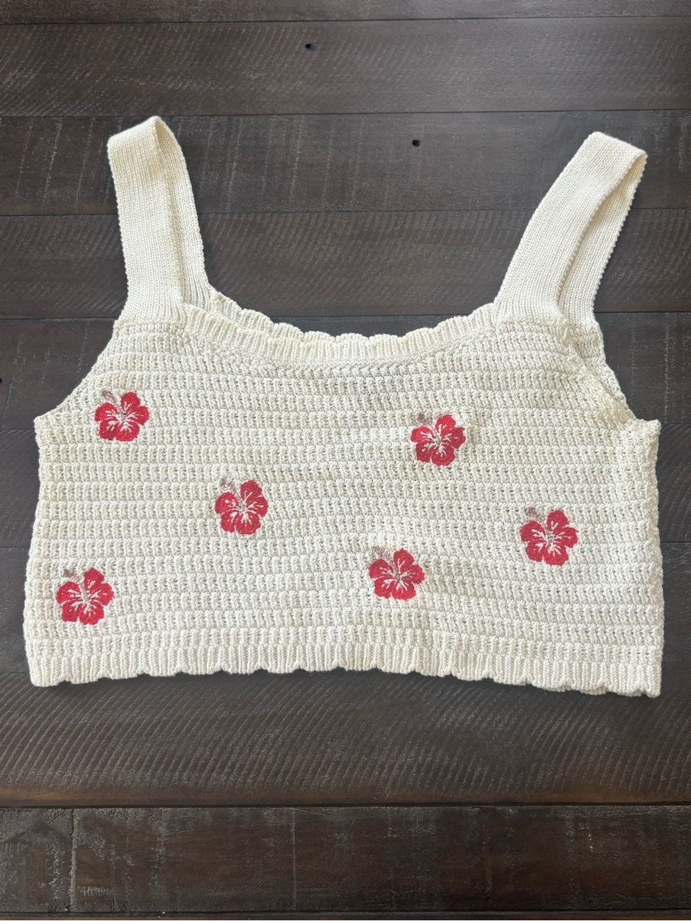 wild fable Cream Crochet Two-Piece Skirt Set with Pink Floral Embroidery - Picture 5 of 7